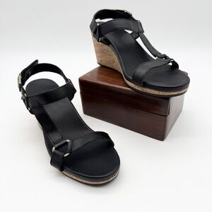 Teva Arrabelle Universal Black Leather Wedge Sandals Womens size 7.5